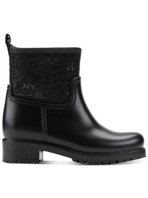 

Женские зимние ботинки DKNY с черным логотипом и язычком, платформа, 1 дюйм, блочный каблук с круглым носком, Черный, K3162182