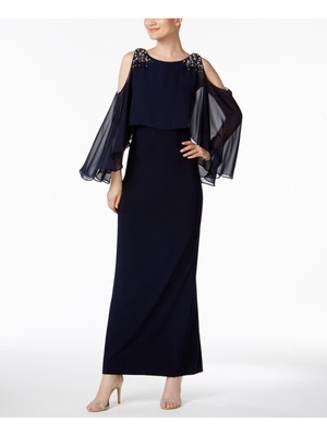

VINCE CAMUTO Женское темно-синее вечернее платье в пол с прозрачными рукавами, Navy