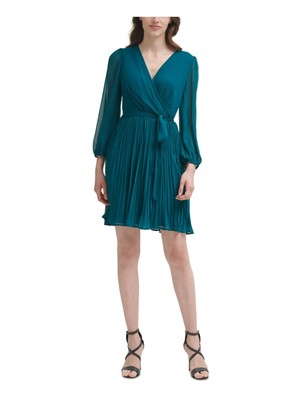 DKNY Womens Teal Tie с пышными рукавами выше колена Коктейльное платье-нож 14