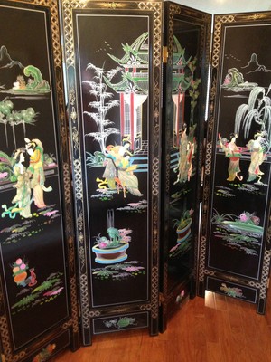 VINTAGE ORIENTAL ROOM DIVIDER 715quot TALLINLAYS WMOPJADE amp SOAPSTONE