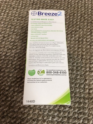 Bayer Breeze 2 Blood Glucose Monitoring System 1440D exp 3/20 Sealed/New