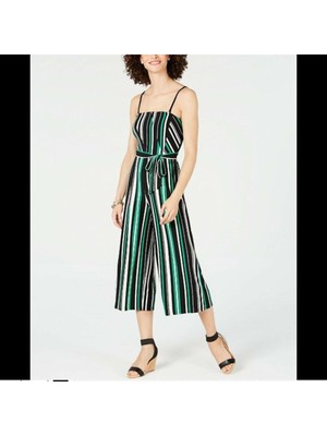 

INC Женский черный полосатый комбинезон без рукавов с квадратным вырезом