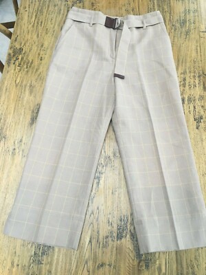 BNWT Marccain Beige Check Wide Leg Cropped Trousers size 14 (N4)