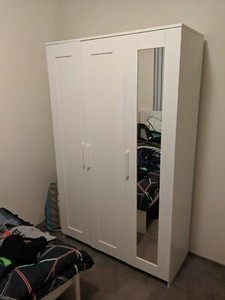 White Brimnes Ikea Wardrobe 3 Doors Built In Mirror