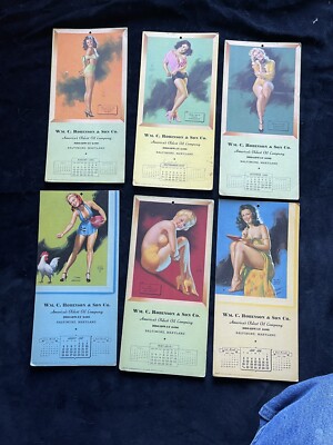 6) 1940 s Wm C Robinson America s Oldest Oil Pinup Girl Calendar s (Gas Oil Sign
