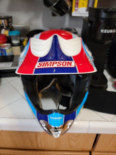 Simpson Dirt Bike Helmet Lg Red White And Blue
