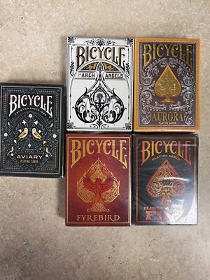 5 DECKs Bicycle playing cards - AURORA-FYREBIRD-FIRE-AVIARY-ARCH ANGELS (SEALED)