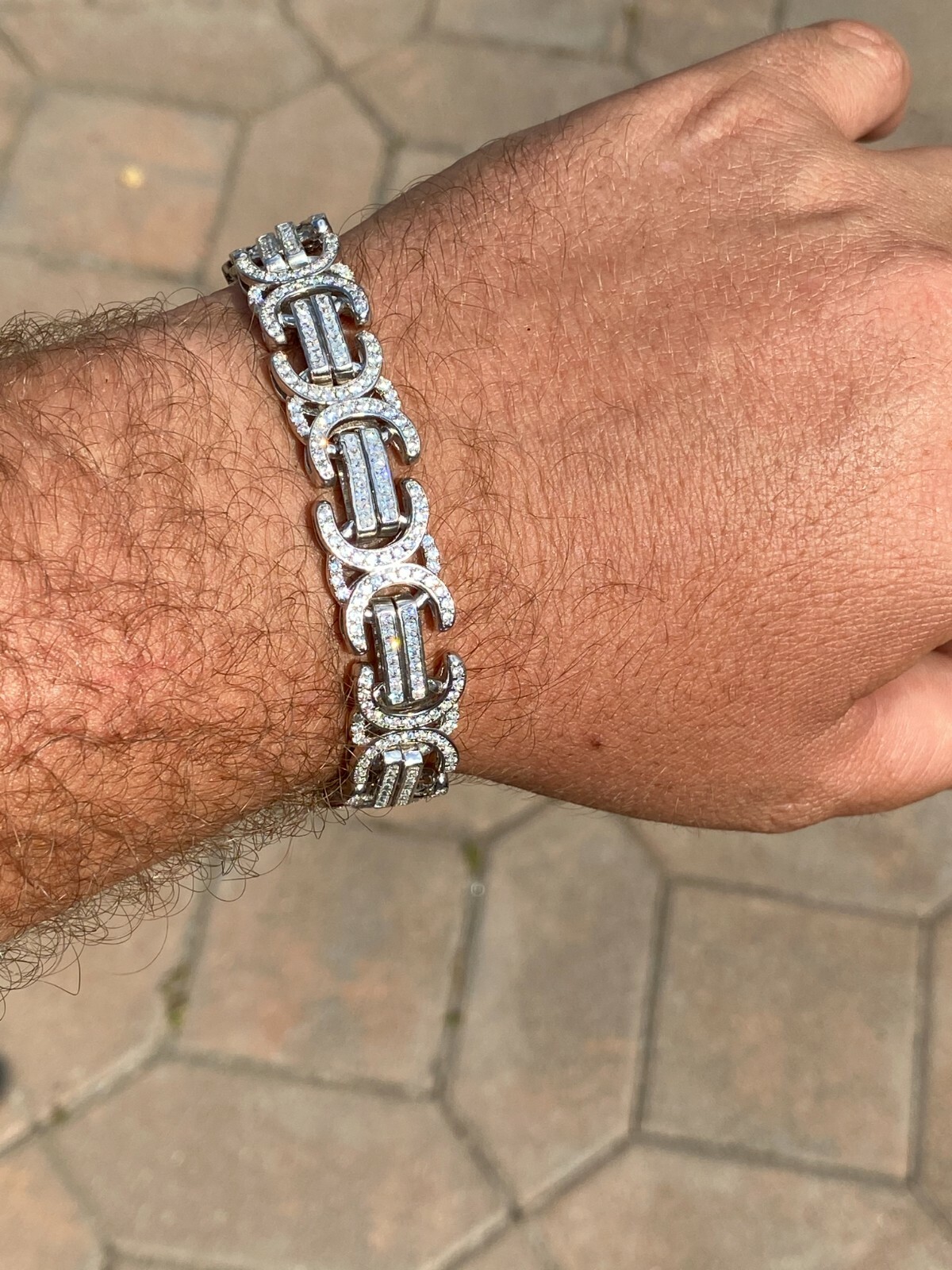 Pre-owned Silver Real Solid 925  Mens Custom Byzantine Bracelet 14mm Iced Heavy Hip Hop