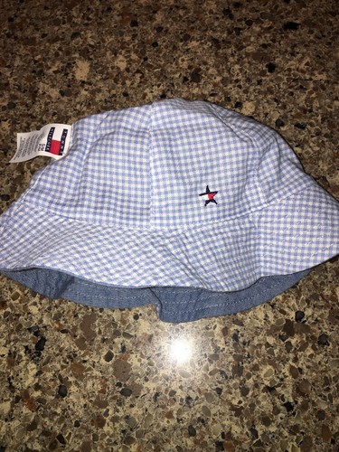 NWT Tommy Hilfiger Infant Girls Reversible Hat Beach Bucket Blue Checkered