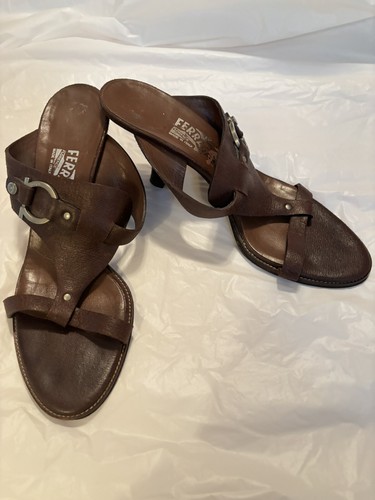 Salvatore Ferragamo Heels Sandals Sz 8 2A Or 7 B Brown