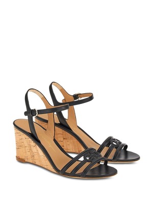 

SALVATORE FERRAGAMO Женские черные кожаные босоножки на танкетке Fieri 70 7,5 C, Черный, 753860