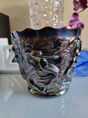 FENTONフェントンカー二バルアンティークUSA carnival vase Fenton Carnival Glass Peacock Vase, 8