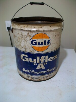 Vintage Gulf 5 Gallon Gulflex ''A'' Multi-purpose Grease Can Empty w/handle-No lid