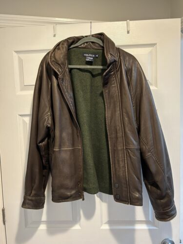 Vintage Nautica brown leather jacket mens 46 genuine leather Vintage Nautica brown leather jacket mens 46 genuine leather