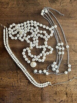 Lot of Vintage Estate Costume Pearl Jewelry, 3 Necklaces, 2 Long + 1 Choker