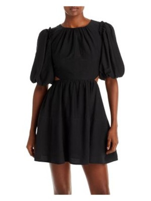Женское черное платье MOON RIVER с эластичным ремешком сзади и рукавом-пуфом Mini Fit + расклешенное платье M