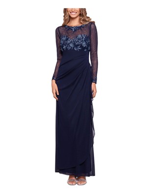 

XSCAPE Женское темно-синее длинное вечернее платье с заклепками на подкладке и длинными рукавами, Navy