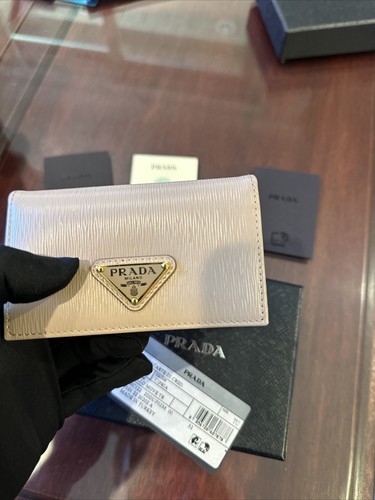 Pre-owned Prada Womens Vitello Move Cipria Color Leather Card Case Wallet 1mc122 In Beige
