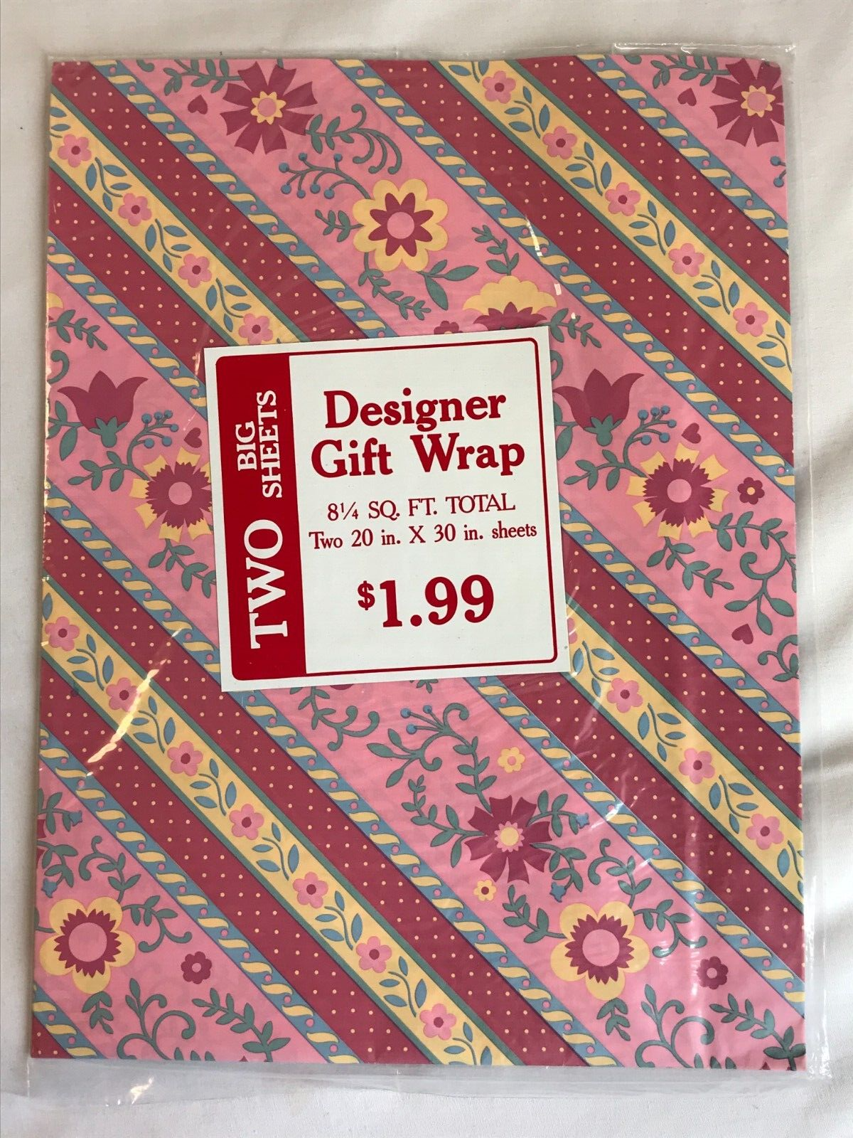NOS 1980's Vintage  pink  Floral Polka Dot   Gift Wrap Paper