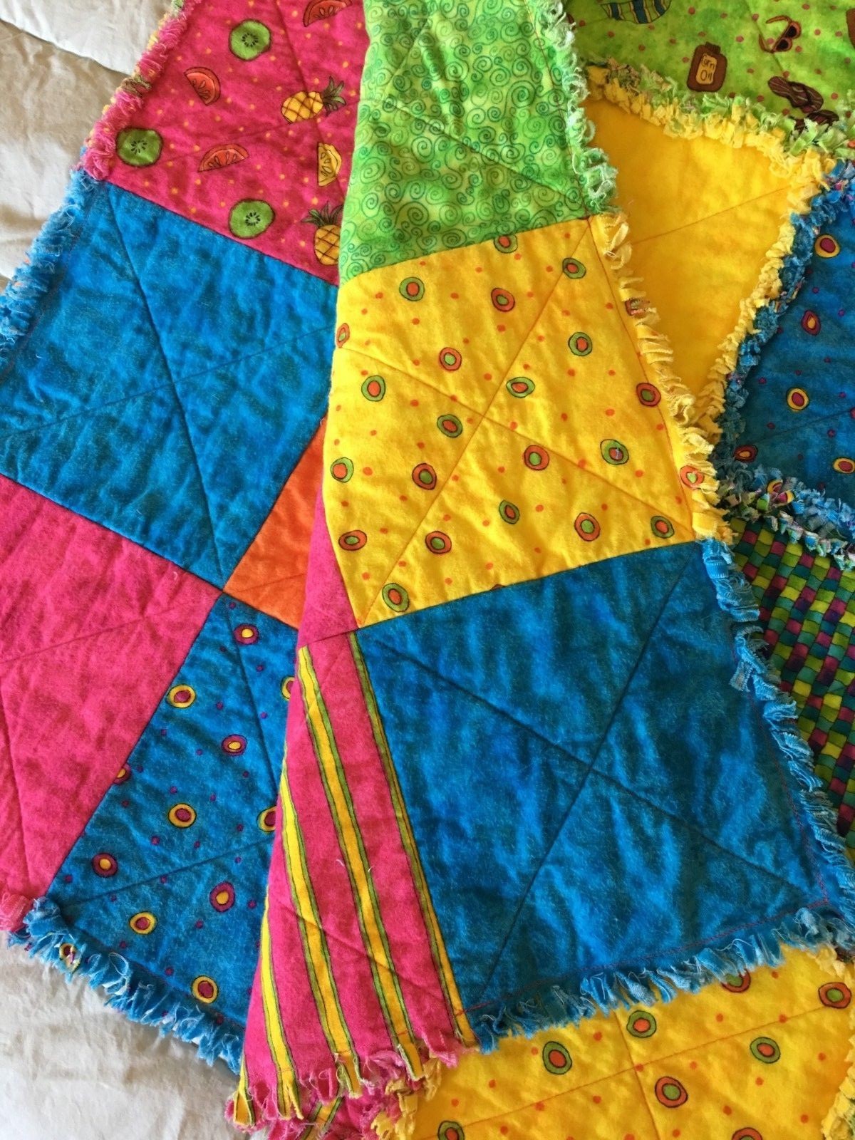 HANDMADE REVERSIBLE FLANNEL RAG QUILT THROW