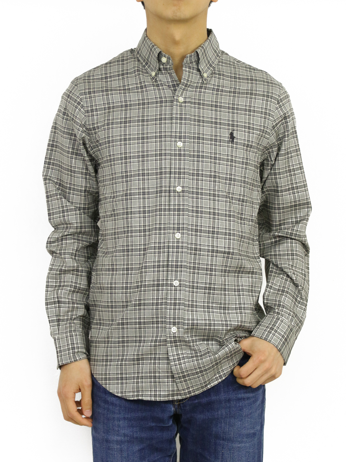 

Polo Ralph Lauren LS Slim Ox маленькая клетка серый/л.серый/белый