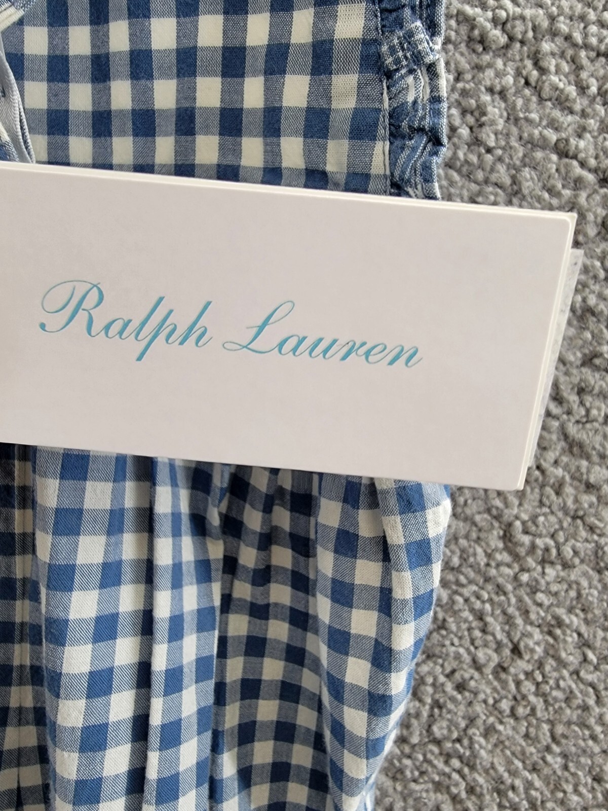 Ralph Lauren Gingham Madras Bubble Shortall & Hat Set Baby Girls 6M Blue Snap Up - Picture 23 of 24