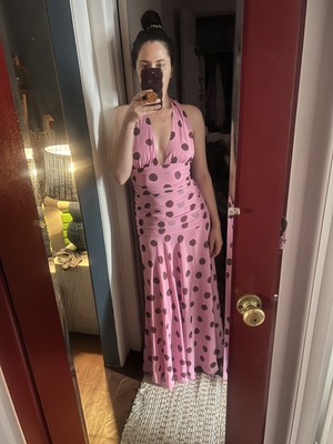ZARA NEW WOMAN HALTER RUCHED POLKA DOT MAXI DRESS PINKS XS