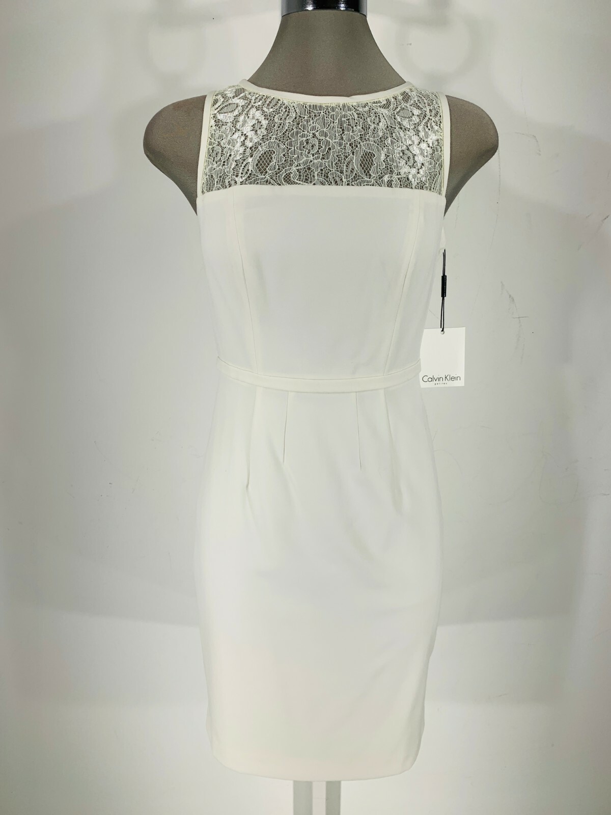 Изысканное КРЕМОВОЕ платье Calvin Klein NWT из миниатюрного кружева и крепа, размер 0Р, 2Р