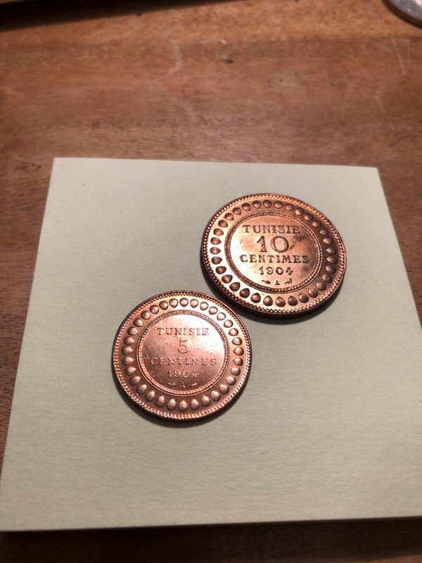 French Tunisie Tunisia Lot Serie 5 & 10 Centimes 1904  Bronze  Bu !!