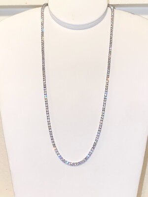 Men's 3mm 14k White Gold Tennis Chain Icy Necklace VVS Clarity Cubic Zirconia