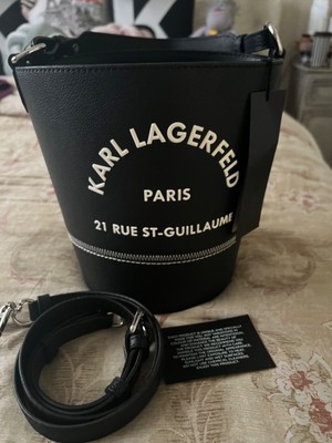 KARL LAGERFELD ADDRESS PRINT BUCKET BAG