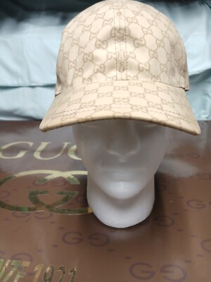 Authentic Gucci Web GG Imprint TAN Baseball Mens Hat (X-Large) 60cm