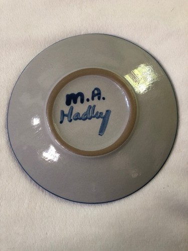 M A Hadley Pottery, Bull Cow Coffee Mug & Saucer Vintage Signed