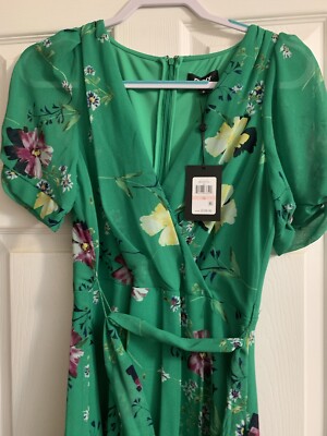 NWT DKNY Green Flowered Dress Short Sleeves Size 10