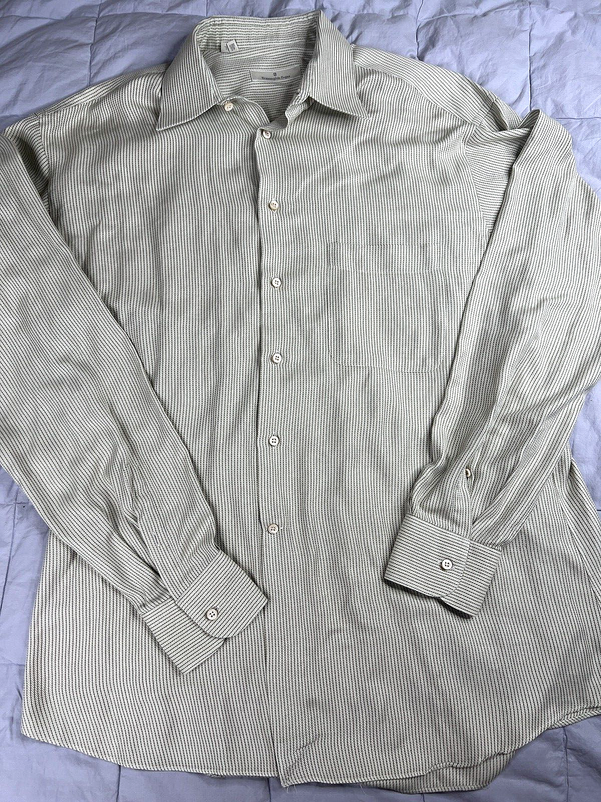 Ermenegildo Zegna Mens Large Tan Yellow Button Down Long