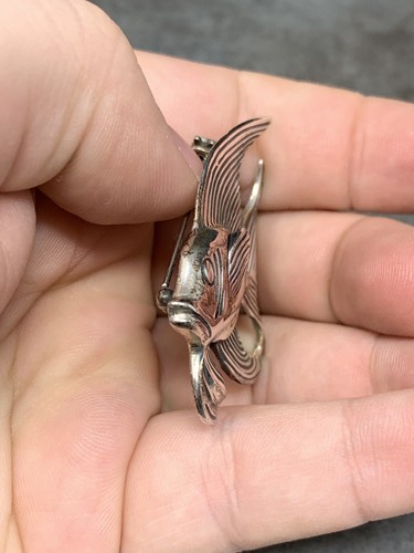 Vintage Large Sterling Silver Koi Fish Brooch Pin 1.75”