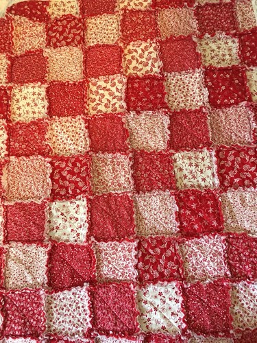 Shabby Chic Red & White Handmade Baby Quilt