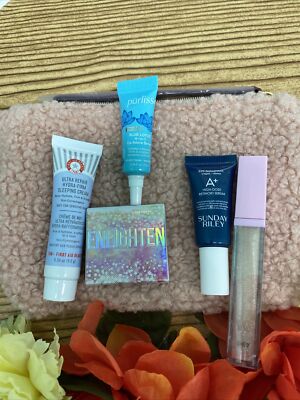 IPSY December 2020 Makeup Bag Pink Fuzzy Soft Plus 5 Products