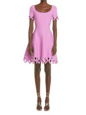 

OSCAR DE LA RENTA Женское розовое платье выше колена с короткими рукавами + расклешенное платье, Розовый