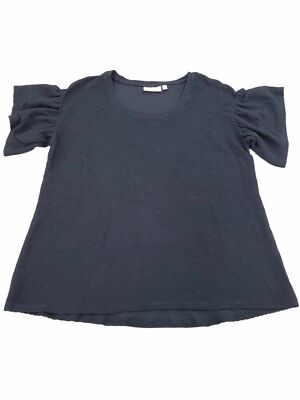 Plus Size Womens Black Ribbed Ruffled Short Sleeve Dressy Sweater Shirt Top
