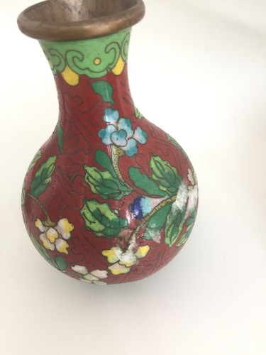 2 Cloisonne Brass Vase Vintage China Asian Floral Flower