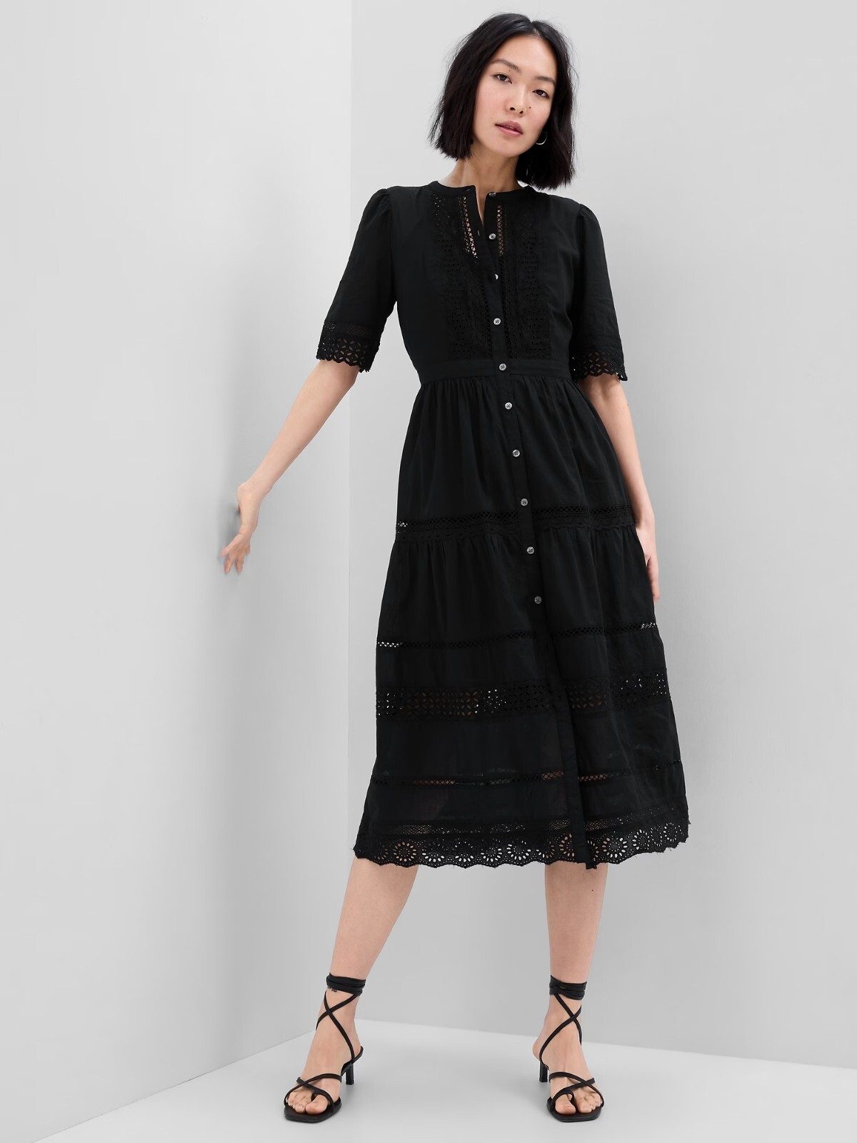 トップス black-bata NWOT GAP Lace Button-Up Midi Dress, BLACK SIZE XS #595234