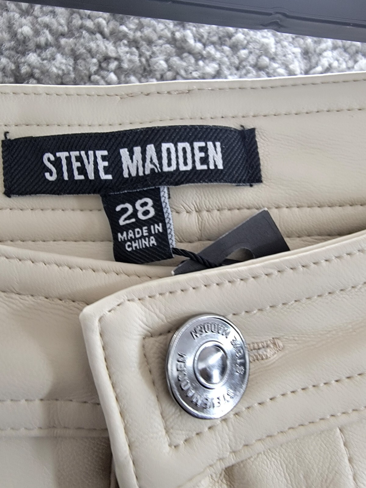 Steve Madden Loren High-Rise Faux-Leather Pants Women's 28 Bone Button Zipped - Picture 11 of 18