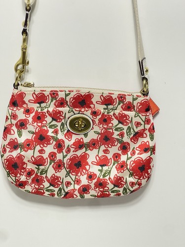 Coach Poppy Red Rose Flower Sateen Purse Crossbody Small Bag