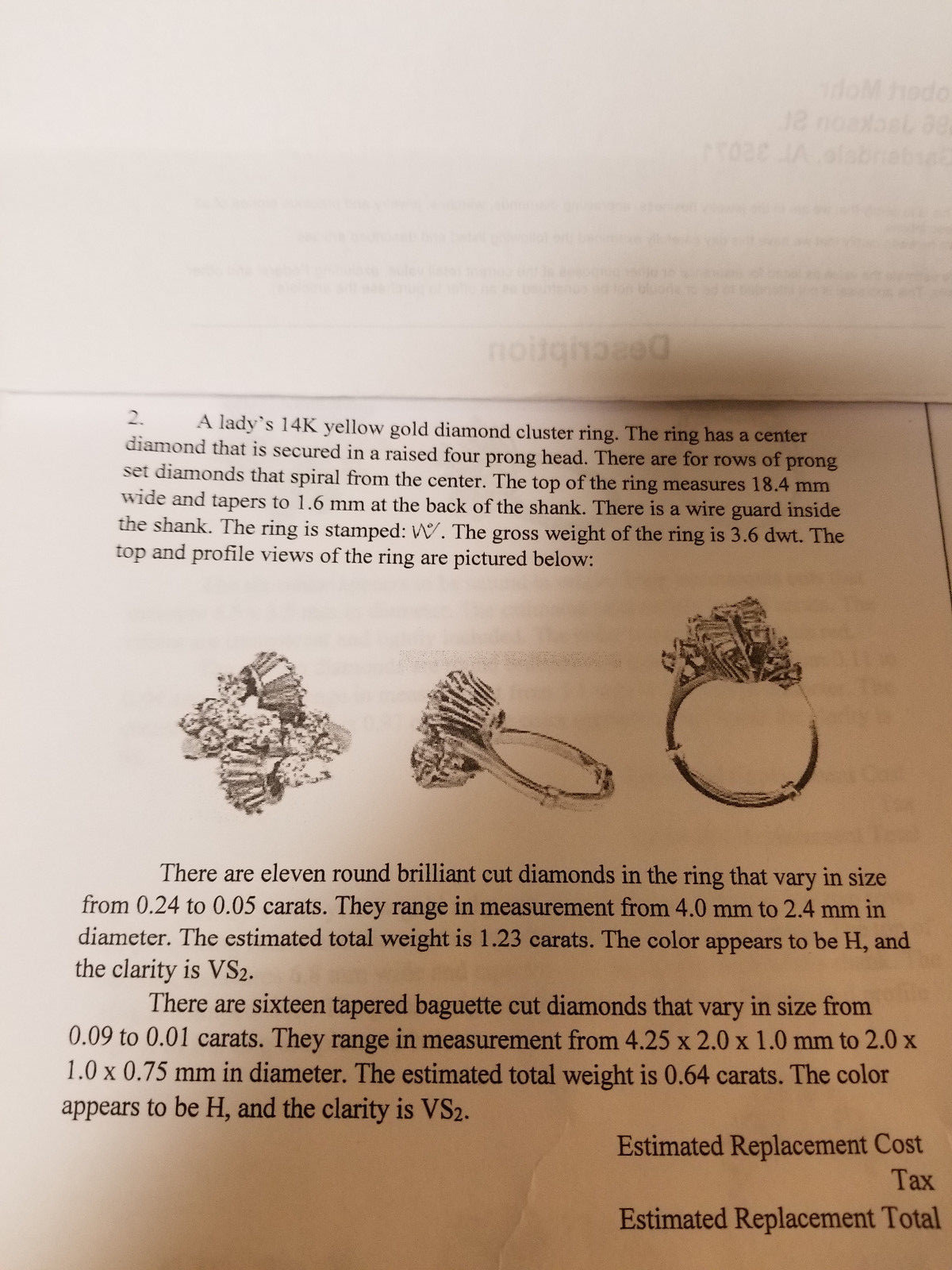 Lady's 14k yellow gold diamond cluster ring 3.6 dwt 1.87 total carats $6450 appr