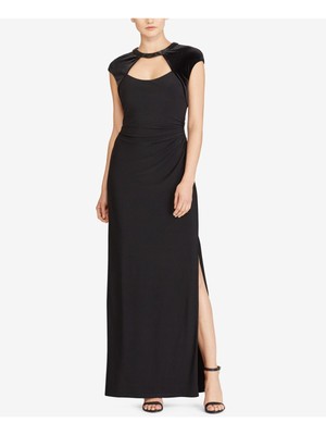 

Женское черное платье макси LAUREN RALPH LAUREN с короткими рукавами и круглым вырезом, Черный