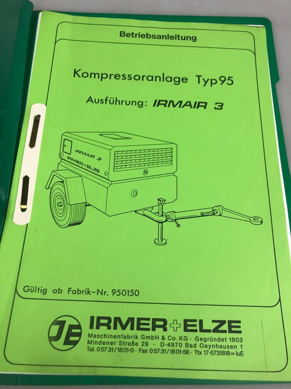 Irmer + Elze Betriebsanleitung Irmair 3 Kompressoranlage Typ 95 Nr.950150