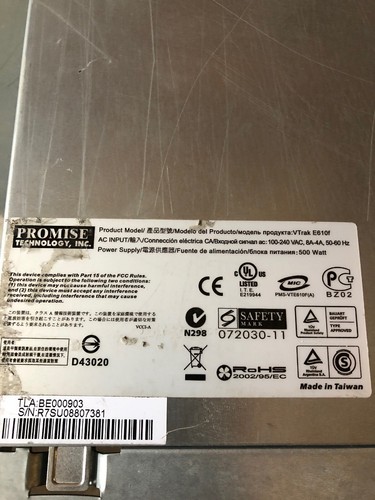 Promise VTrak E610F 16TB 16x 1TB SATA RAID SYSTEM No HDD