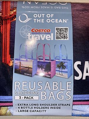 COSTCO REUSABLE SHOPPING TOTE BAG 3 Pack SAN FRANCISCO HAWAII CARIBBEAN NEW