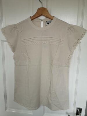 Oasis Cream Lace Trim Top Size 10 